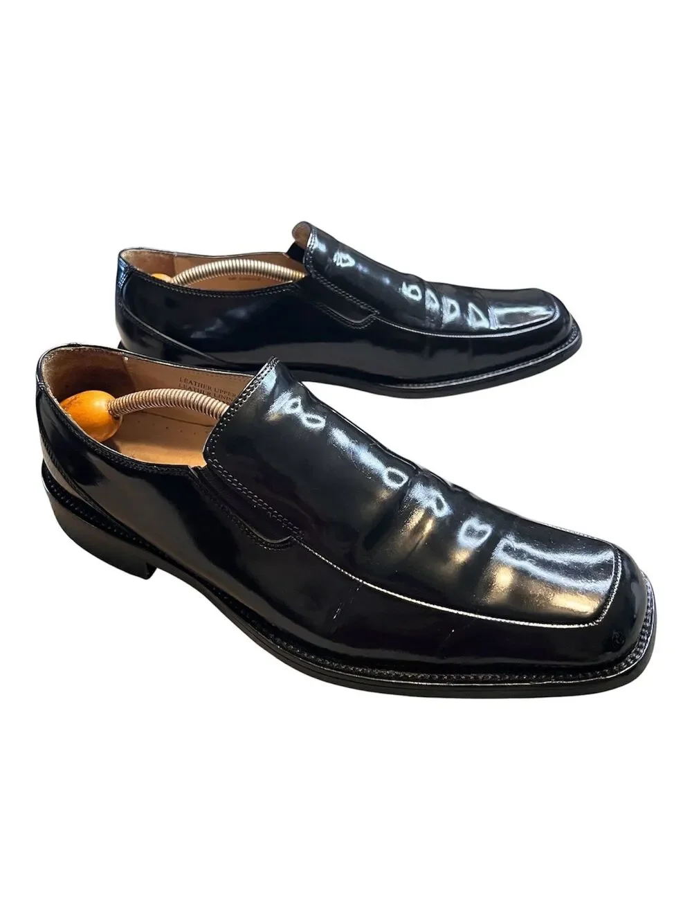 VTG Kenneth Cole New York Blk Leather Square Toe Slip On Loafers Mens Size 11.5